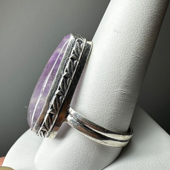 Stunning Large Pear cut Cabochon Amethyst in sterling silver ring! Size 11 - Picture 11 of 15